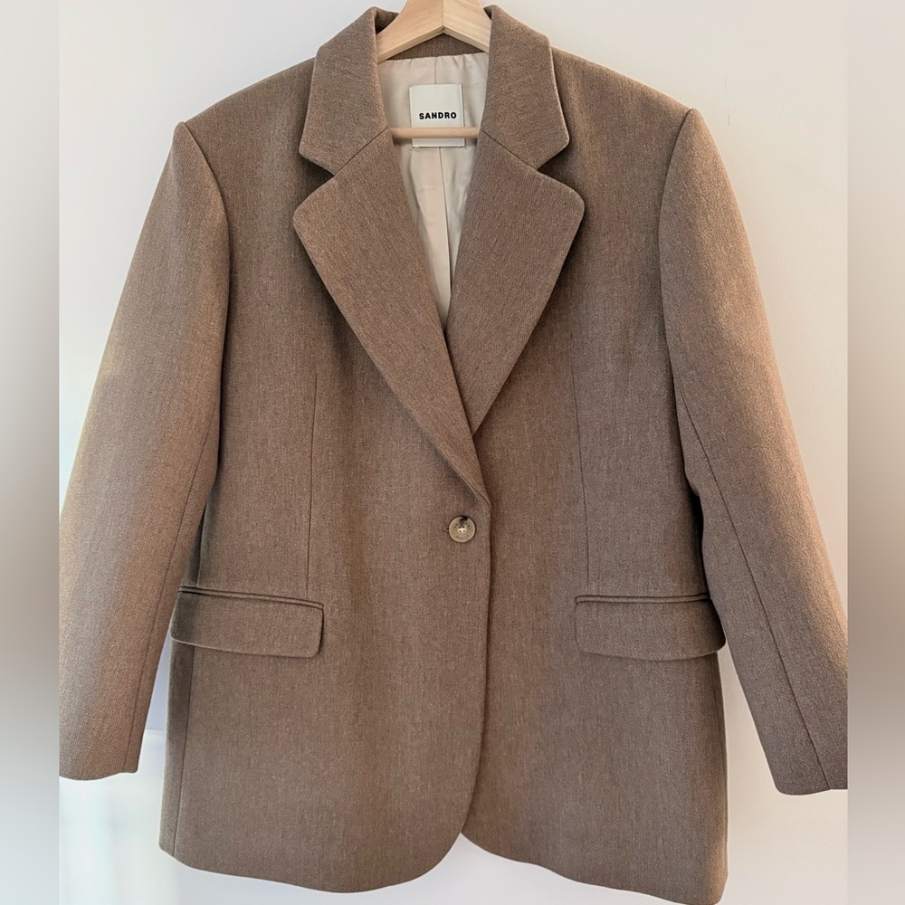 Sandro Meg Wool Tailored Jacket in Brown size 36